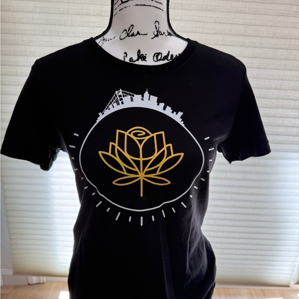 Golden State Warriors Next Level Apparel Black Tee with Gold and White Design